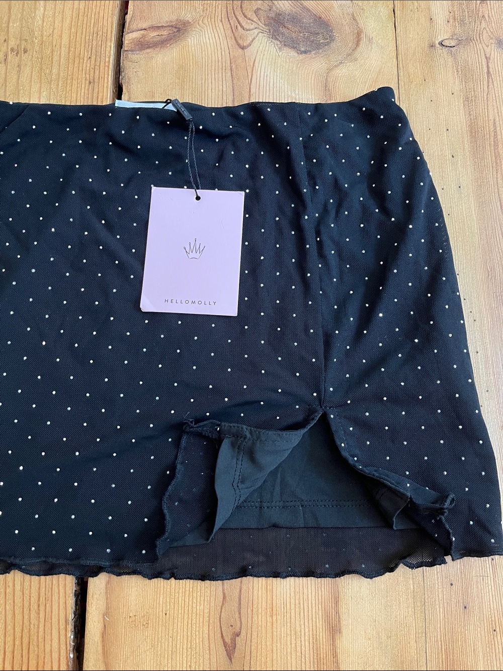 New! HELLO MOLLY 4 Black Rhinestone Applique Mini Skirt Lined